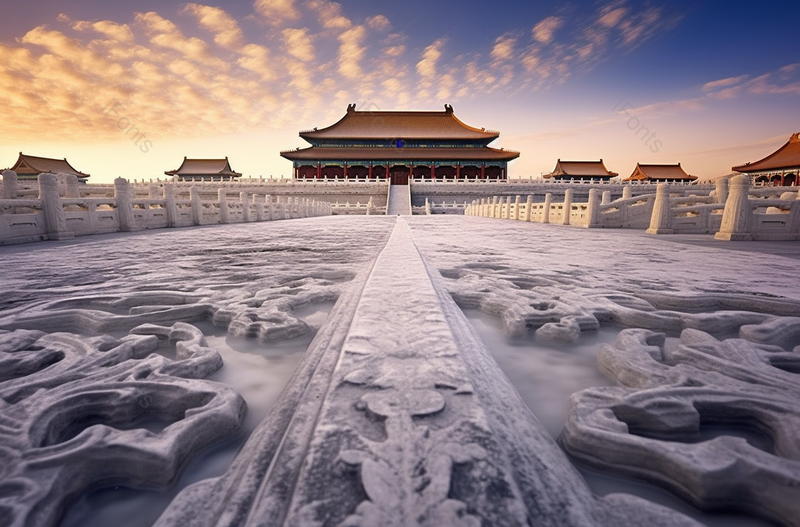 晚霞余晖中国风古代建筑宫殿朝堂觐见路拍摄,高清,摄影图,摄影图片,图片大全,摄影图免费下载